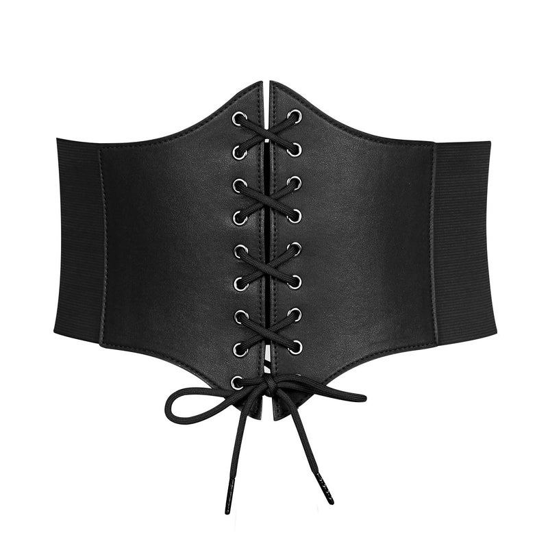 LEACOOLKEY Women Black Tied Waspie Belt, Lace-up Cinch Belt, Corset Elastic Waist Belt, Halloween Accessories - Image 1